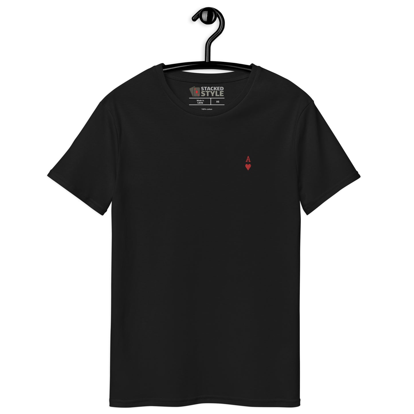 Black Poker Shirt Front View - Ace of Hearts Embroidery
