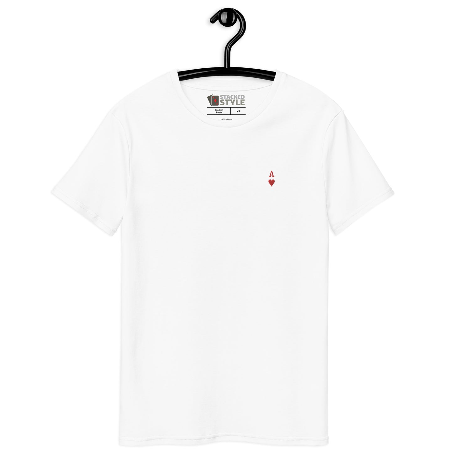 White Poker Shirt Front View - Ace of Hearts Embroidery